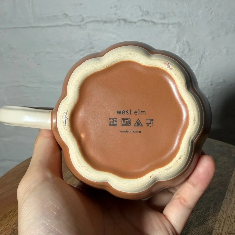West Elm Pumpkin Shaped Ceramic Mugs - Set of 2, Brown